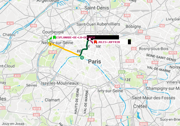 plan itinéraire ratp de Esplanade de la Défense à Jules Joffrin