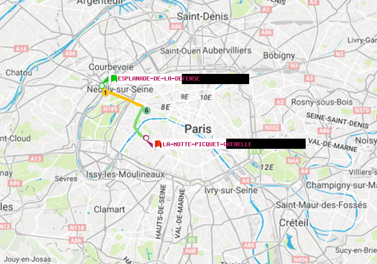 plan itinéraire ratp de Esplanade de la Défense à La Motte-Picquet-Grenelle