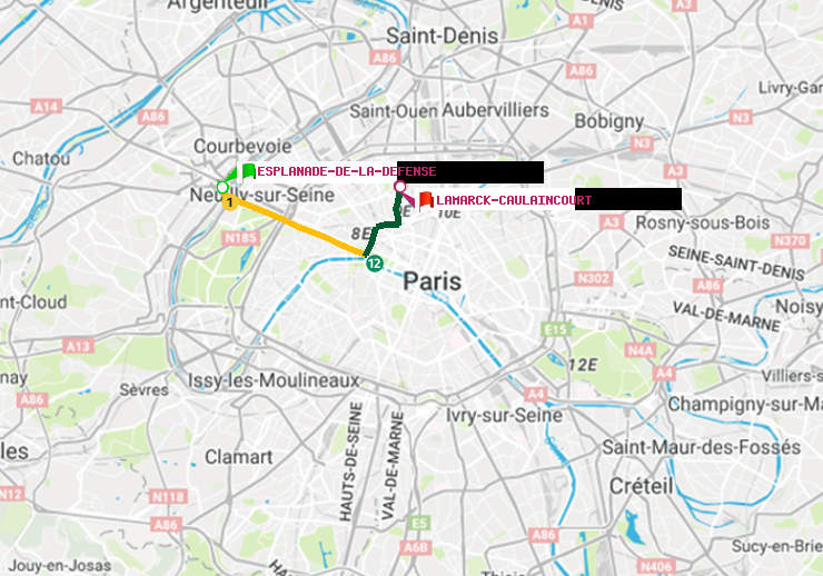 plan itinéraire ratp de Esplanade de la Défense à Lamarck-Caulaincourt