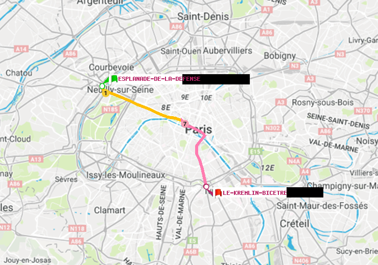 plan itinéraire ratp de Esplanade de la Défense à Le Kremlin-Bicêtre