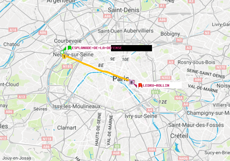 plan itinéraire ratp de Esplanade de la Défense à Ledru-Rollin