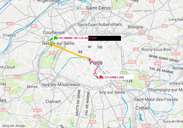 plan itinéraire ratp de Esplanade de la Défense à Les Gobelins