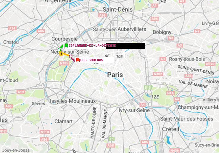 plan itinéraire ratp de Esplanade de la Défense à Les Sablons (Jardin d
