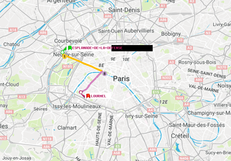 plan itinéraire ratp de Esplanade de la Défense à Lourmel