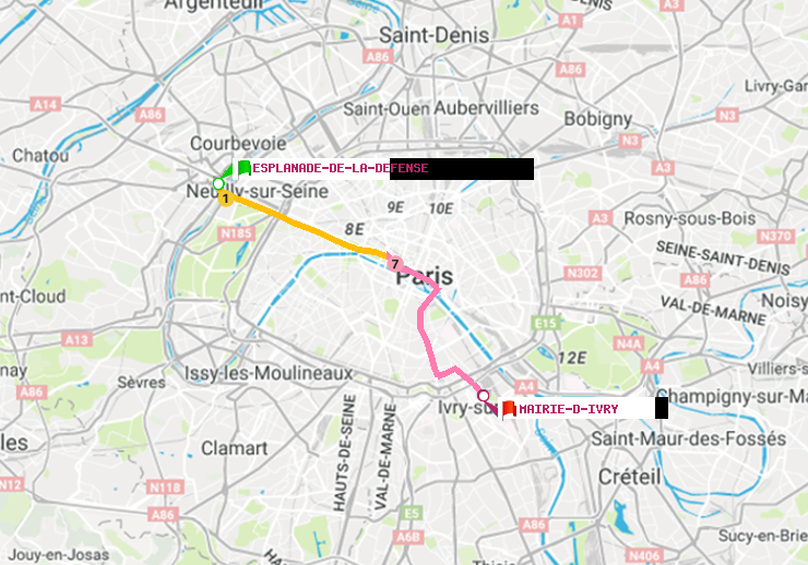 plan itinéraire ratp de Esplanade de la Défense à Mairie d