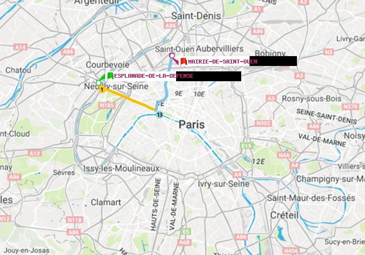 plan itinéraire ratp de Esplanade de la Défense à Mairie de Saint-Ouen