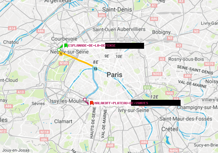 plan itinéraire ratp de Esplanade de la Défense à Malakoff-Plateau de Vanves