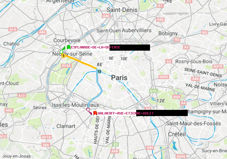 plan itinéraire ratp de Esplanade de la Défense à Malakoff-Rue Etienne Dolet