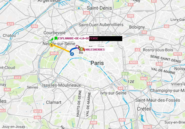 plan itinéraire ratp de Esplanade de la Défense à Malesherbes