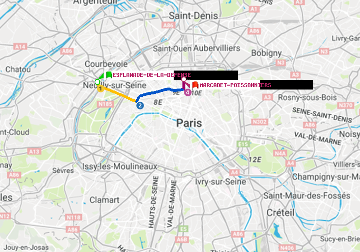 plan itinéraire ratp de Esplanade de la Défense à Marcadet-Poissonniers
