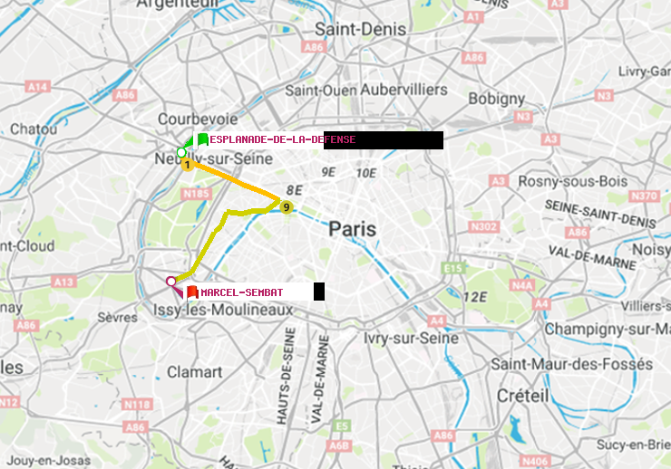 plan itinéraire ratp de Esplanade de la Défense à Marcel Sembat
