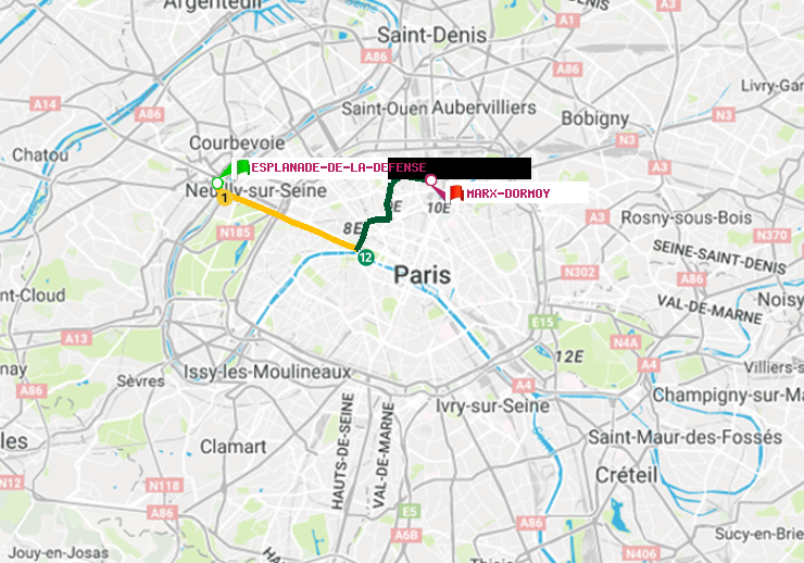 plan itinéraire ratp de Esplanade de la Défense à Marx-Dormoy