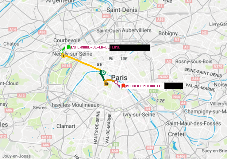 plan itinéraire ratp de Esplanade de la Défense à Maubert-Mutualité