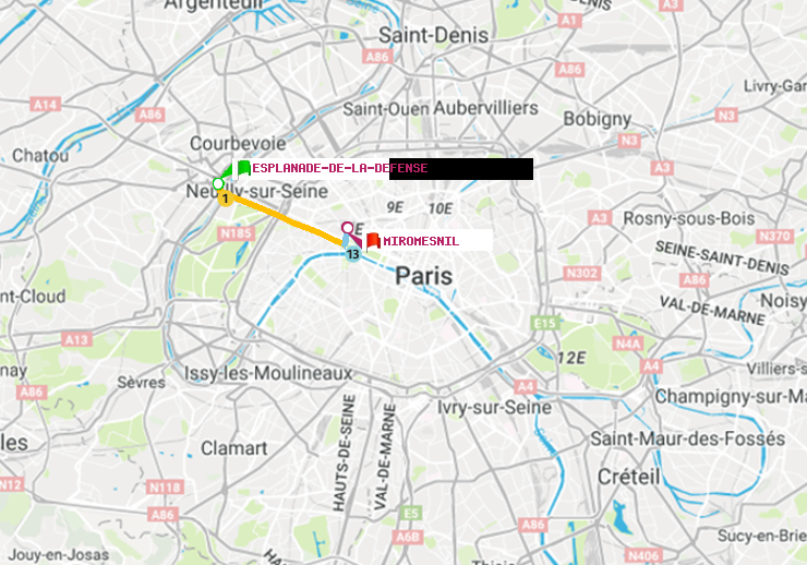 plan itinéraire ratp de Esplanade de la Défense à Miromesnil
