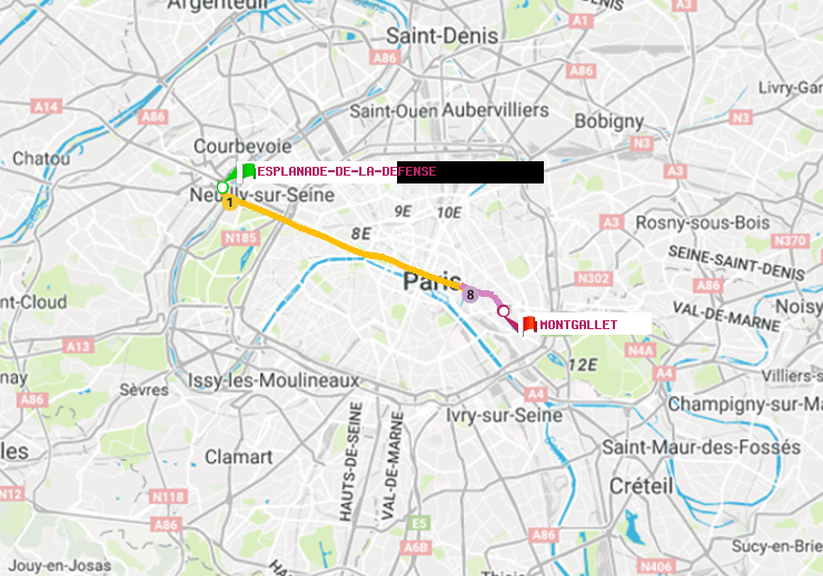 plan itinéraire ratp de Esplanade de la Défense à Montgallet