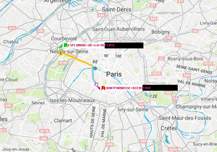 plan itinéraire ratp de Esplanade de la Défense à Montparnasse-Bienvenue