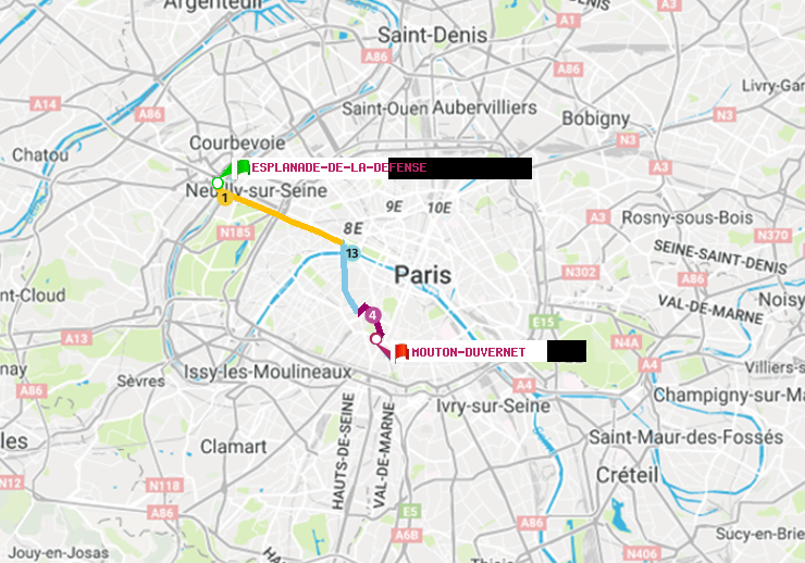 plan itinéraire ratp de Esplanade de la Défense à Mouton-Duvernet