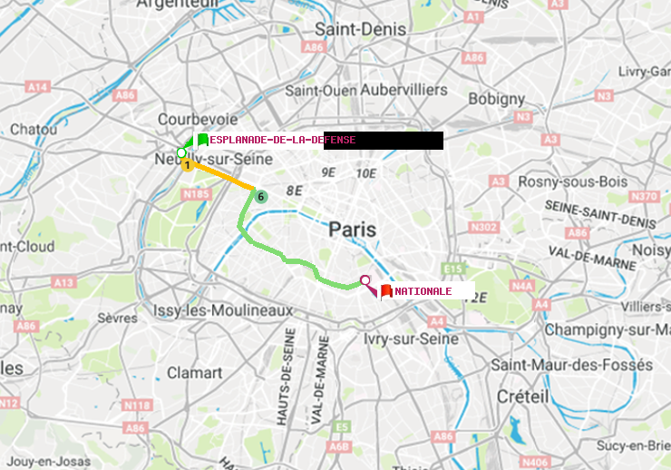 plan itinéraire ratp de Esplanade de la Défense à Nationale