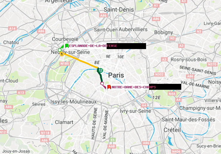 plan itinéraire ratp de Esplanade de la Défense à Notre-Dame des Champs