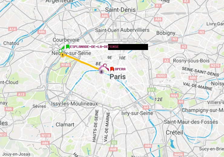 plan itinéraire ratp de Esplanade de la Défense à Opéra