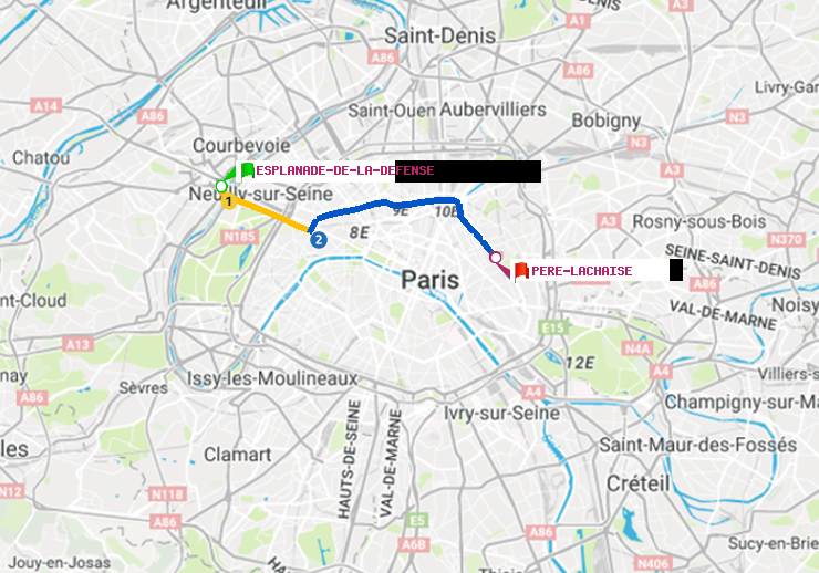 plan itinéraire ratp de Esplanade de la Défense à Père-Lachaise