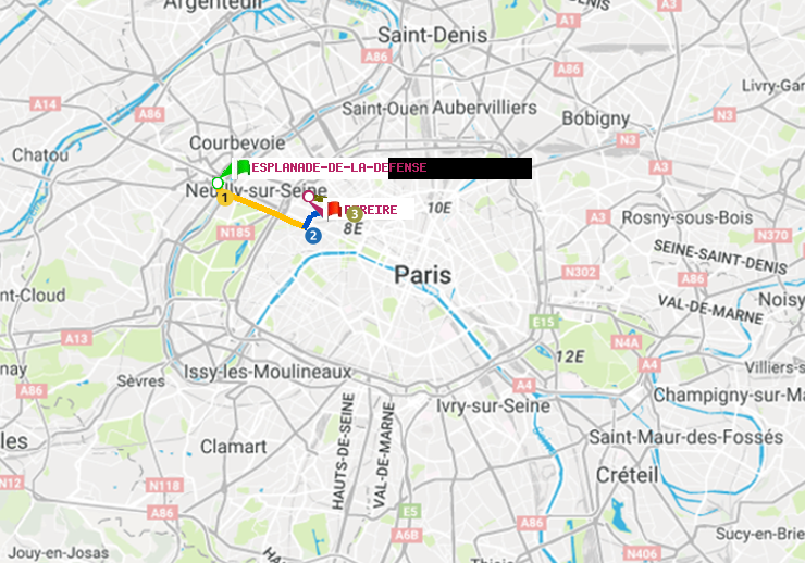 plan itinéraire ratp de Esplanade de la Défense à Péreire