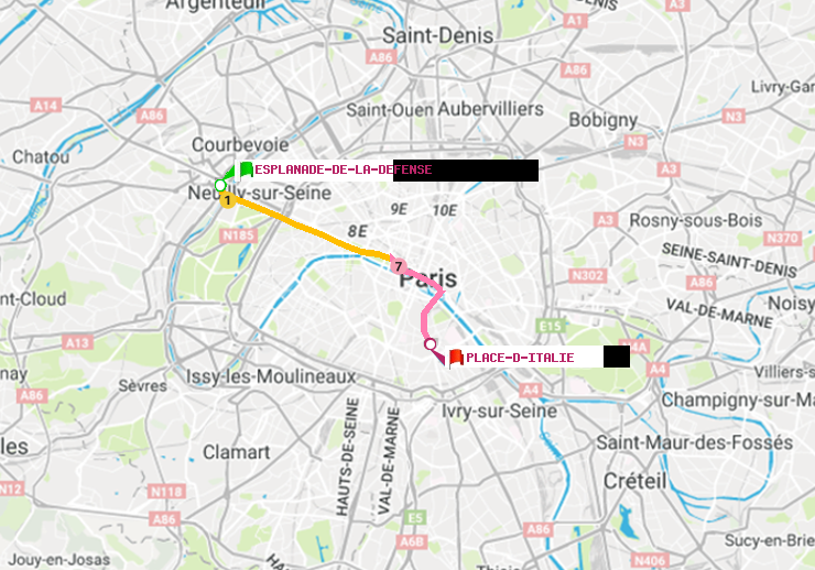 plan itinéraire ratp de Esplanade de la Défense à Place d