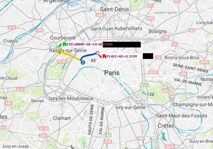 plan itinéraire ratp de Esplanade de la Défense à Place de Clichy