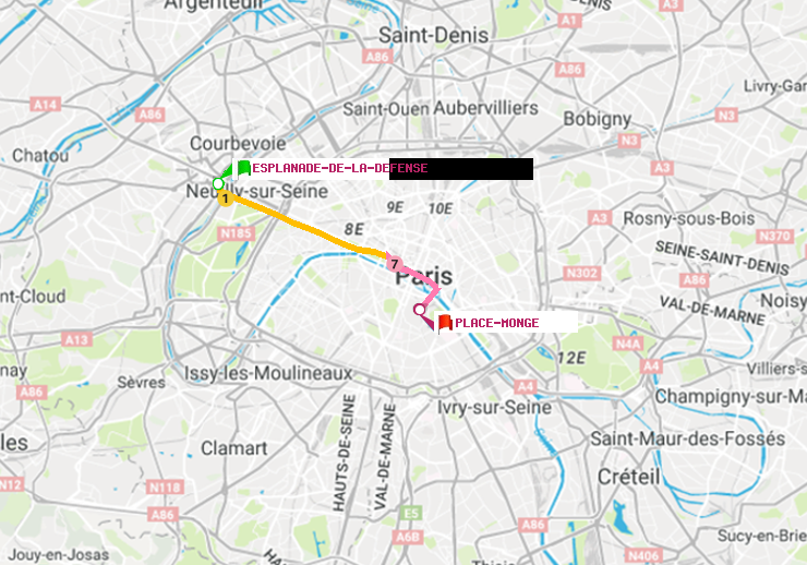 plan itinéraire ratp de Esplanade de la Défense à Place Monge (Jardin des Plantes)