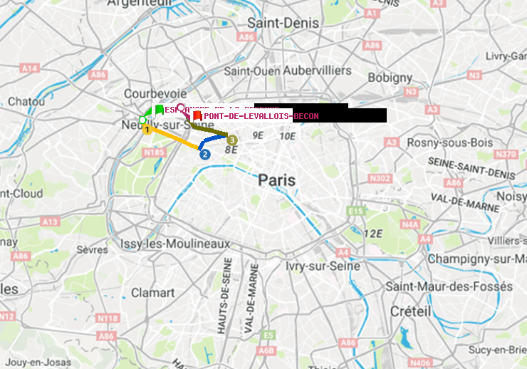 plan itinéraire ratp de Esplanade de la Défense à Pont de Levallois-Bécon