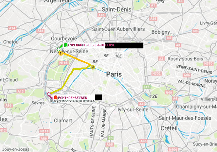 plan itinéraire ratp de Esplanade de la Défense à Pont de Sèvres