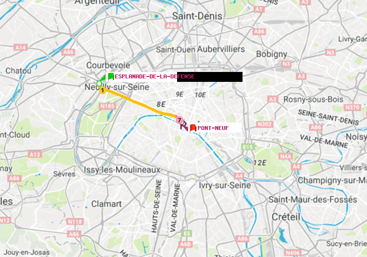 plan itinéraire ratp de Esplanade de la Défense à Pont Neuf