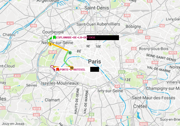 plan itinéraire ratp de Esplanade de la Défense à Porte d