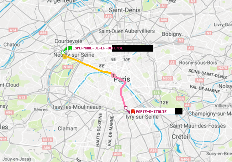 plan itinéraire ratp de Esplanade de la Défense à Porte d