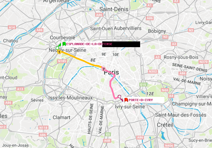 plan itinéraire ratp de Esplanade de la Défense à Porte d
