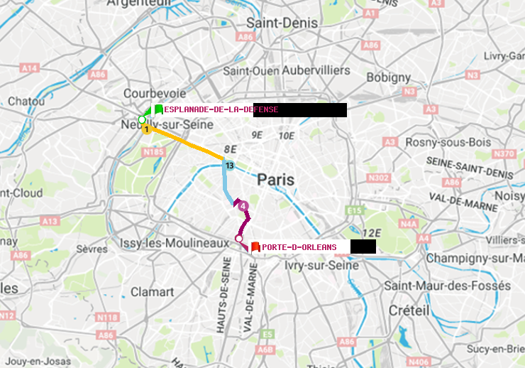 plan itinéraire ratp de Esplanade de la Défense à Porte d