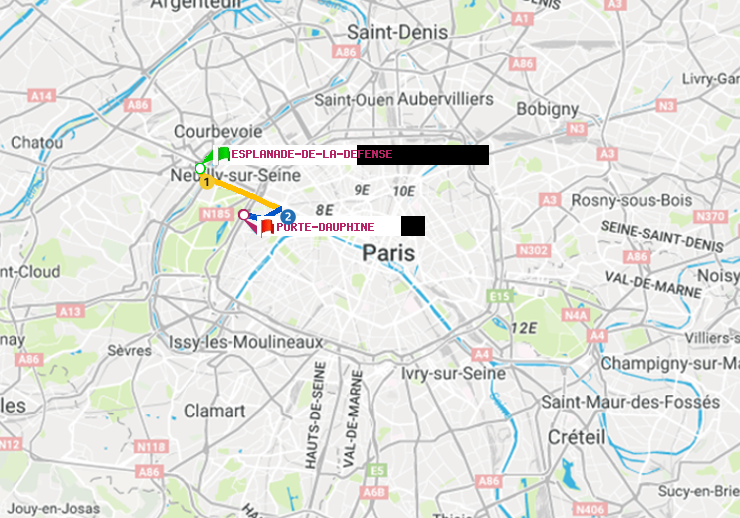 plan itinéraire ratp de Esplanade de la Défense à Porte Dauphine (Maréchal de Lattre de Tassigny)