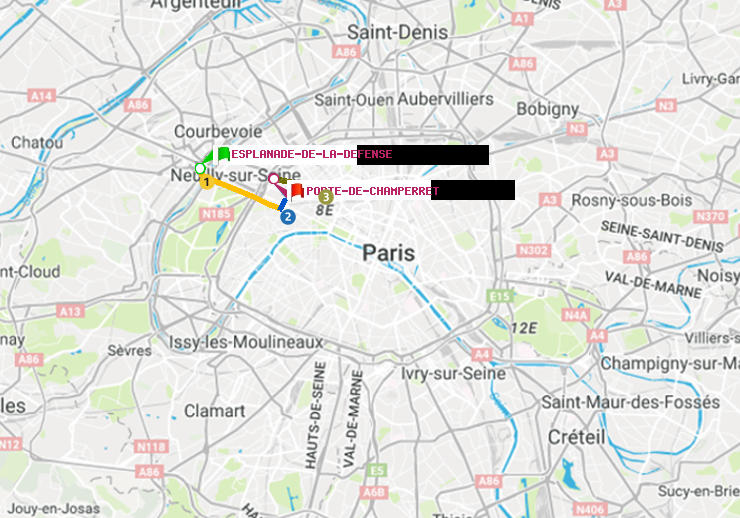plan itinéraire ratp de Esplanade de la Défense à Porte de Champerret
