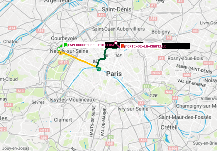 plan itinéraire ratp de Esplanade de la Défense à Porte de la Chapelle