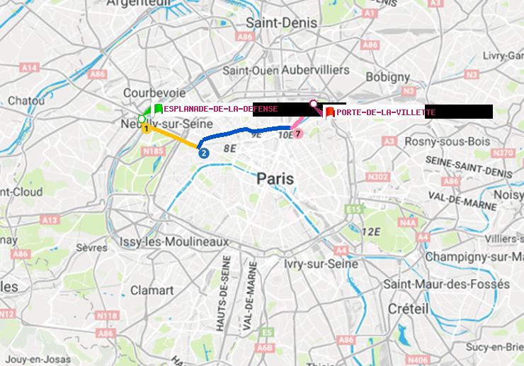 plan itinéraire ratp de Esplanade de la Défense à Porte de la Villette