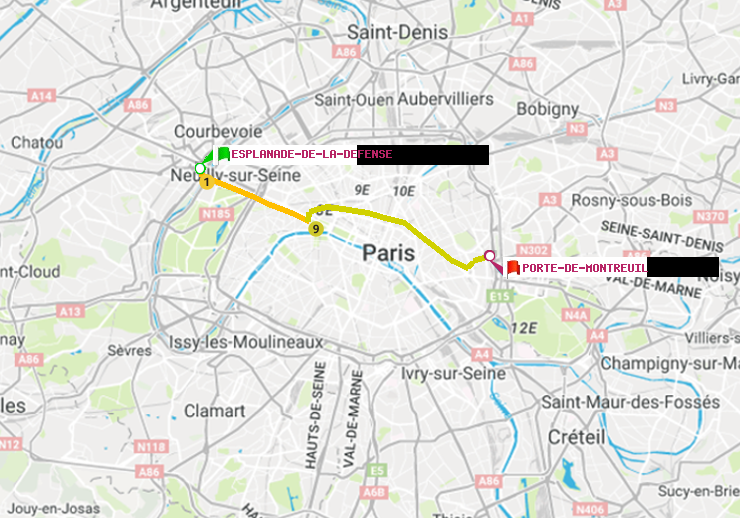 plan itinéraire ratp de Esplanade de la Défense à Porte de Montreuil