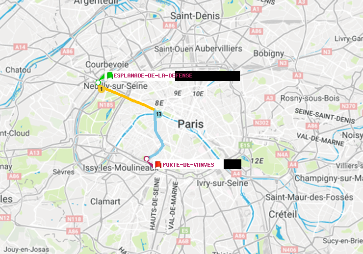 plan itinéraire ratp de Esplanade de la Défense à Porte de Vanves