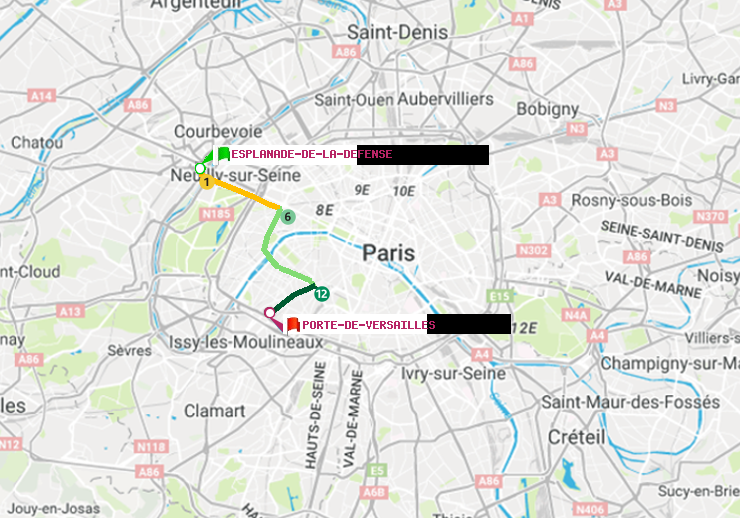 plan itinéraire ratp de Esplanade de la Défense à Porte de Versailles