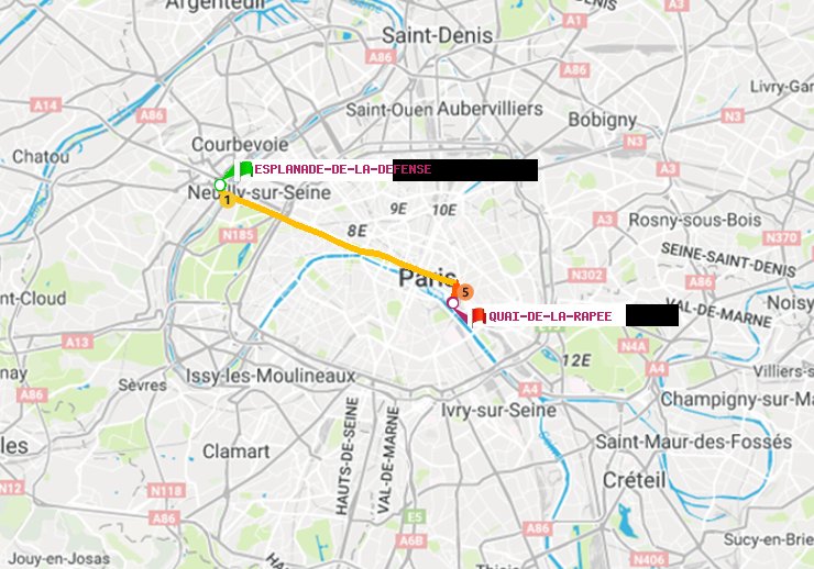 plan itinéraire ratp de Esplanade de la Défense à Quai de la Rapée