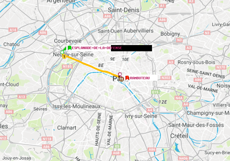 plan itinéraire ratp de Esplanade de la Défense à Rambuteau