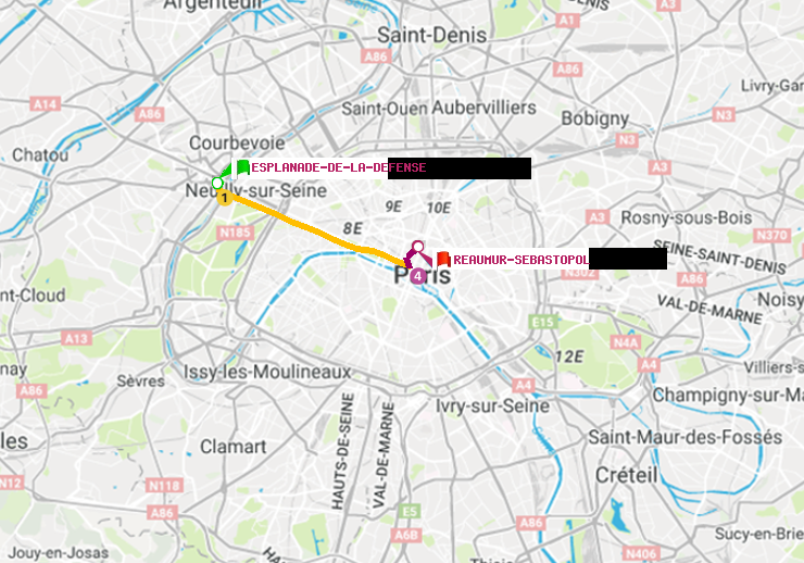 plan itinéraire ratp de Esplanade de la Défense à Réaumur-Sébastopol