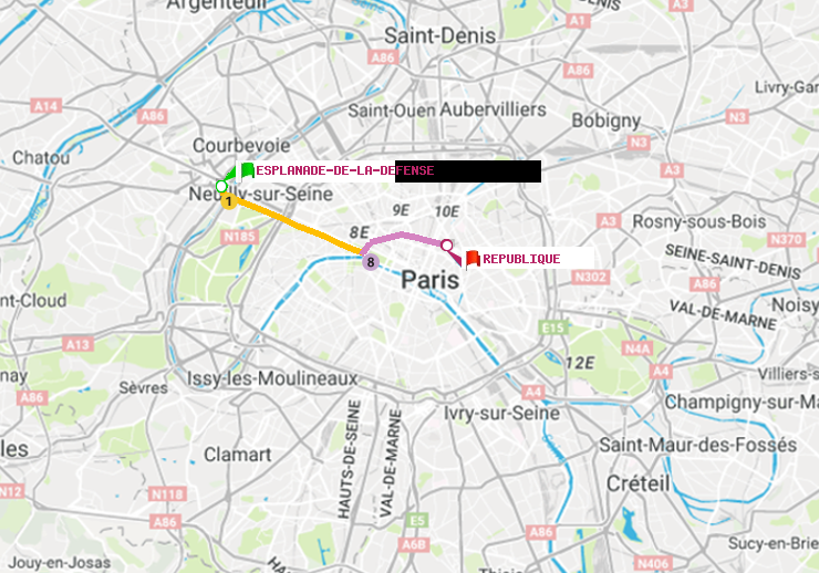 plan itinéraire ratp de Esplanade de la Défense à République