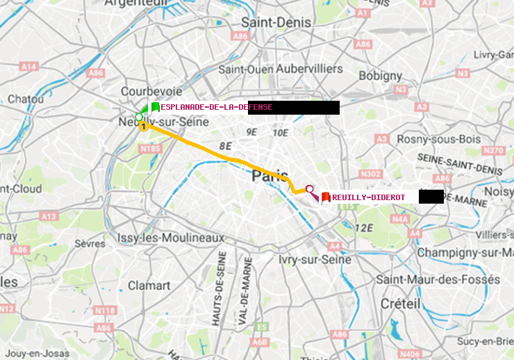 plan itinéraire ratp de Esplanade de la Défense à Reuilly-Diderot