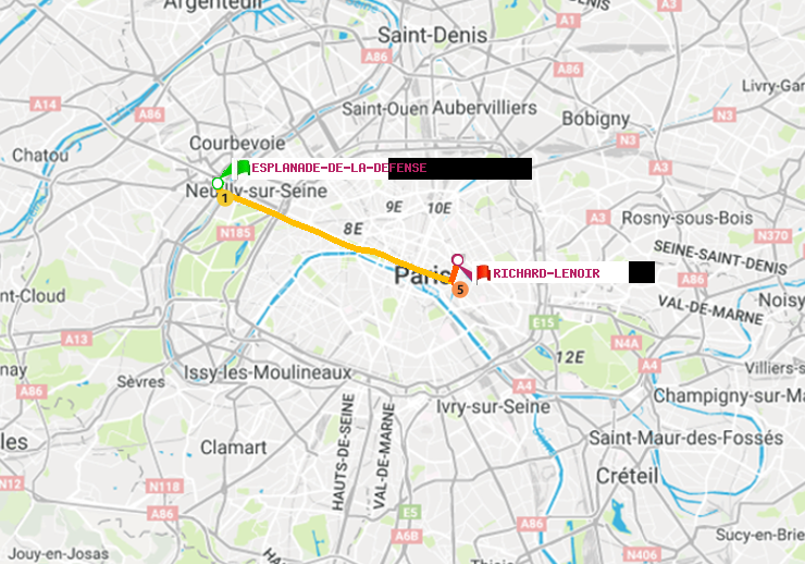 plan itinéraire ratp de Esplanade de la Défense à Richard-Lenoir