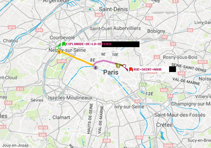 plan itinéraire ratp de Esplanade de la Défense à Rue Saint-Maur